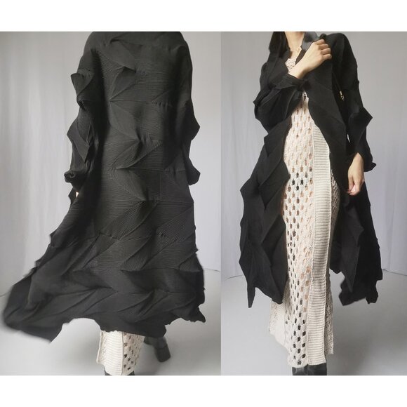 Issey Miyake pleats please black deconstructed duster robe trench coat - Picture 4 of 10